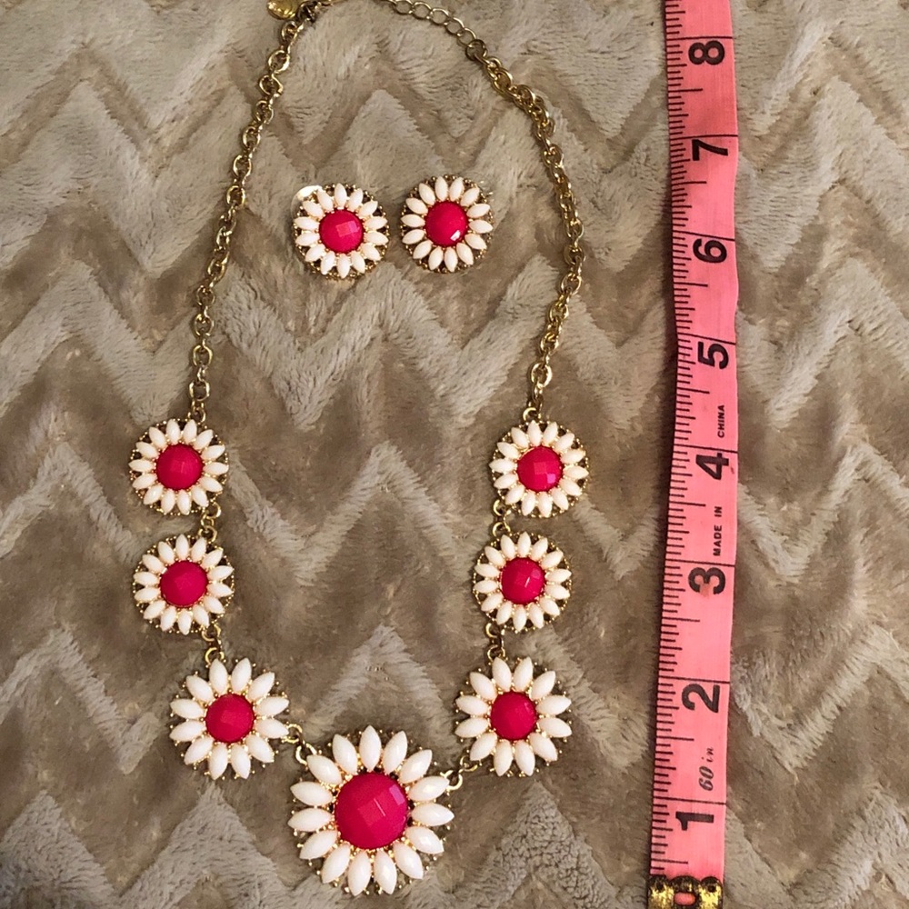 Pink Daisy Necklace/Earring Set